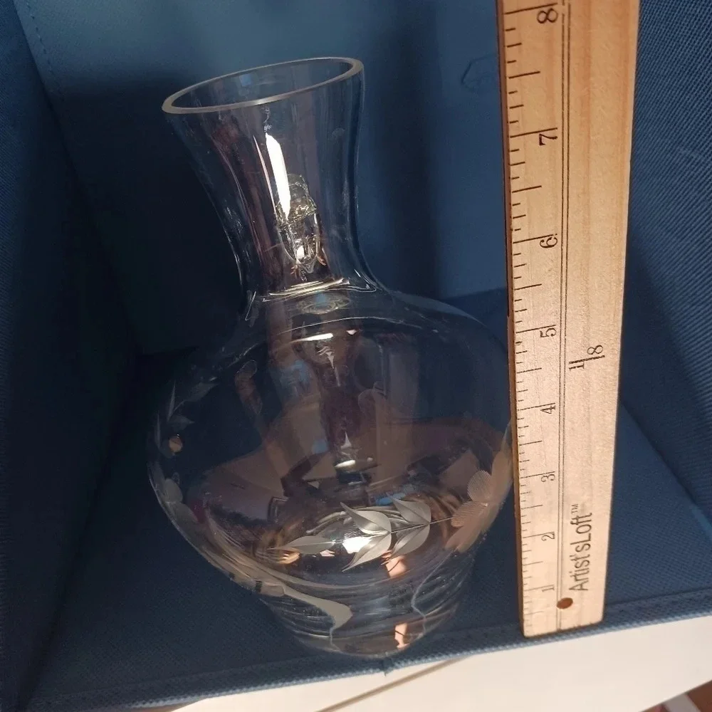 Crystal wine carafe and glasses set of 4 etched floral pattern